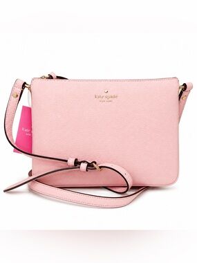 NEW Kate Spade Jackson Triple Gusset Leather Crossbody Bag Peach Puff Pink